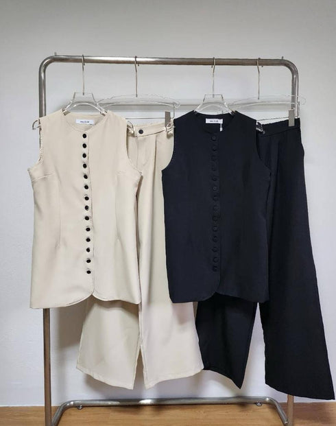 Mo.Studio Round Neck Long Waist Coat and Trousers